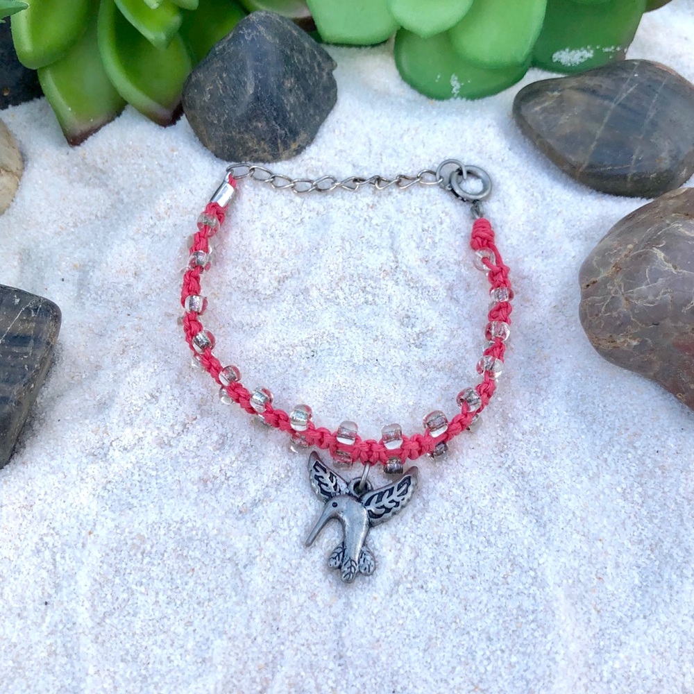 Hemp Macrame Pink Hummingbird Bracelet / Anklet